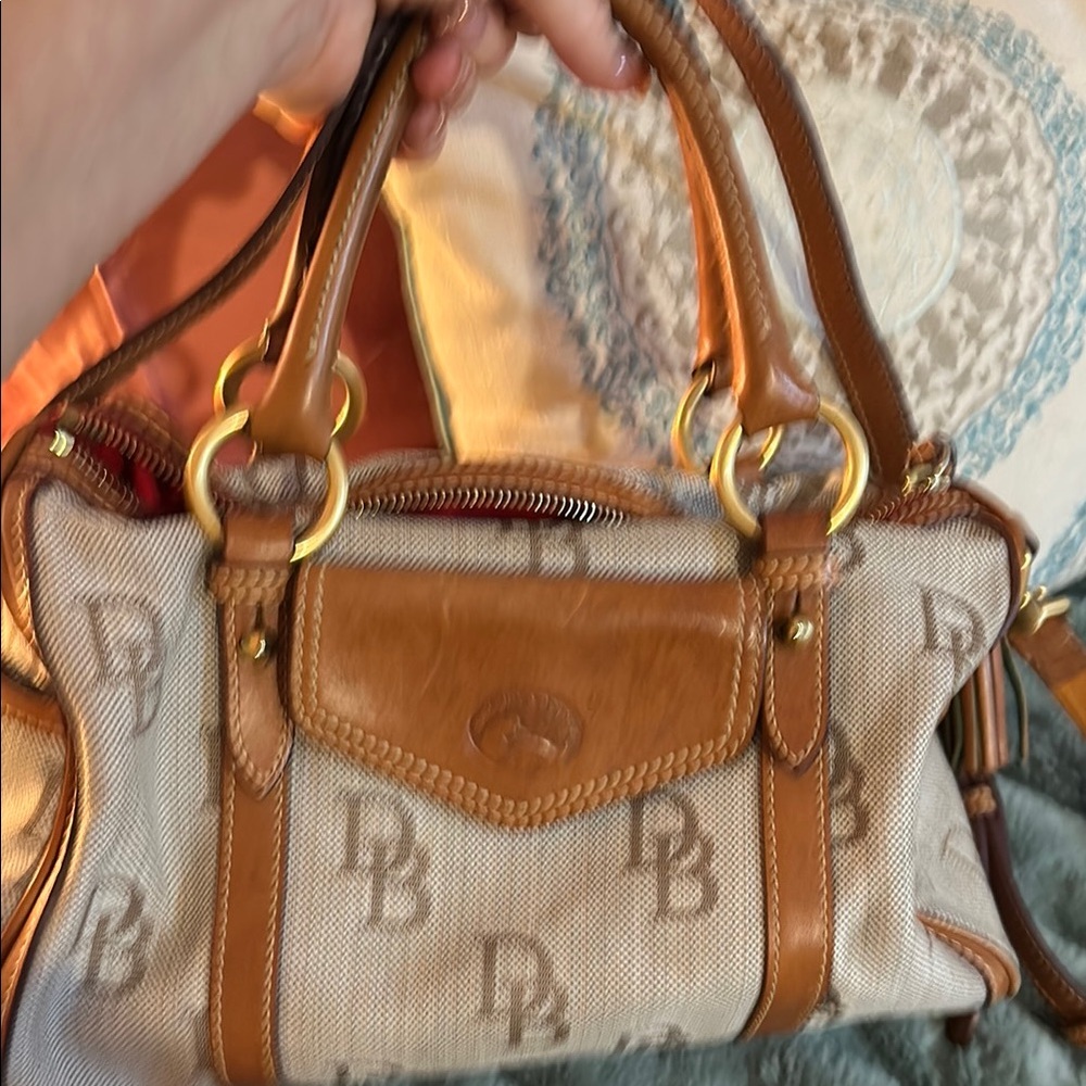 Dooney & Bourke Tan and Brown Satchel with Leather Trim